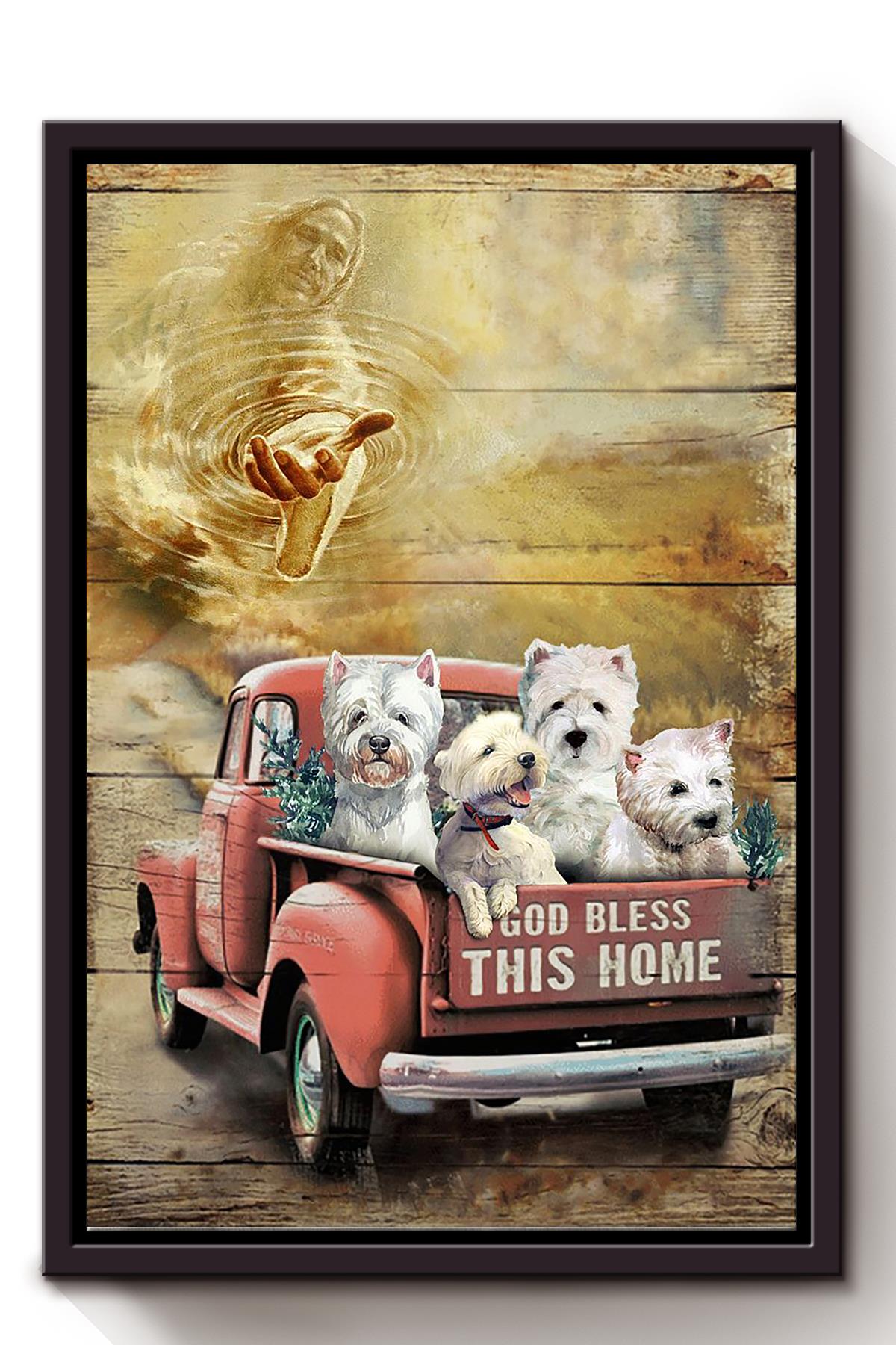 Puppy God Bless This Home God Wall Art For Christian Dog Lover Home Decor Framed Matte Canvas