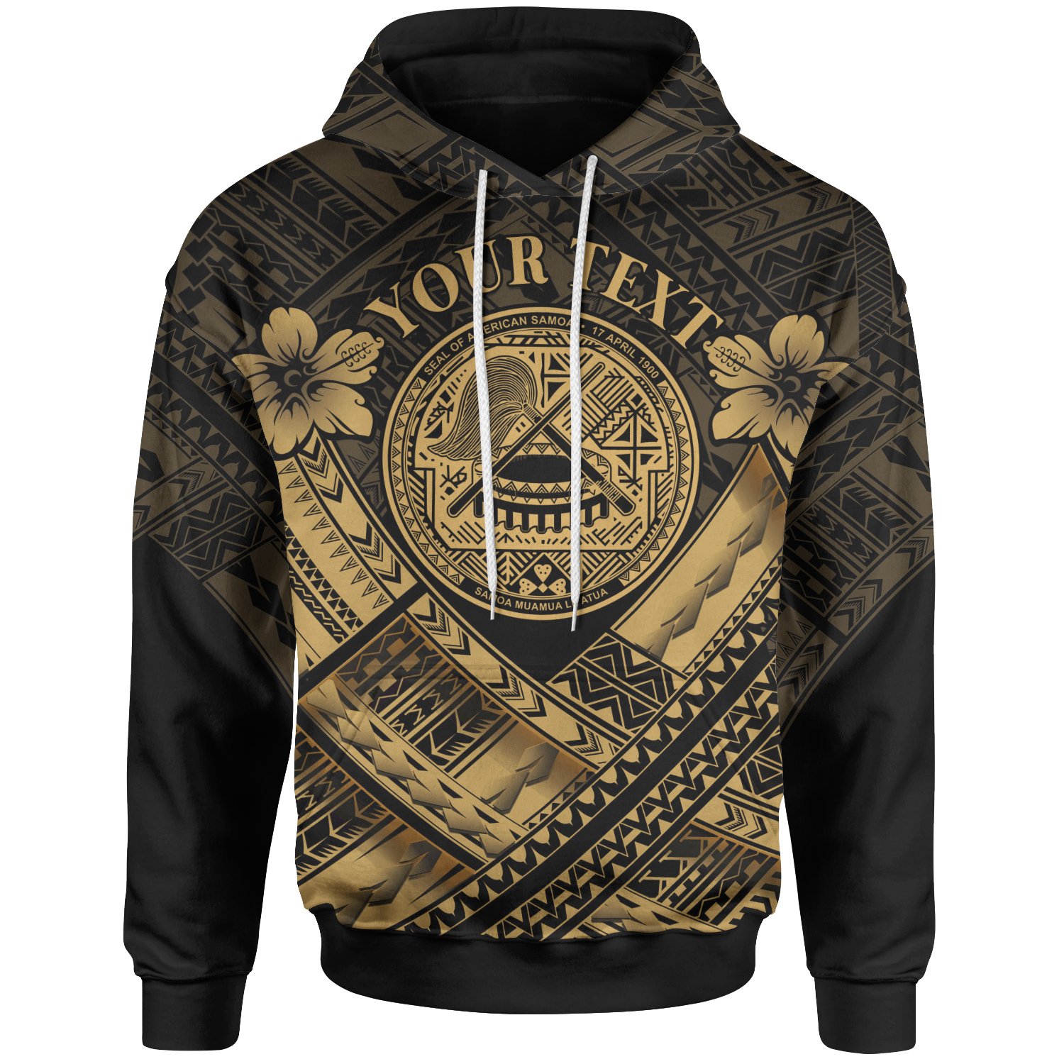 American Samoa Custom Personalised Hoodie – AS Gold Seal Polynesian Patterns – BN18