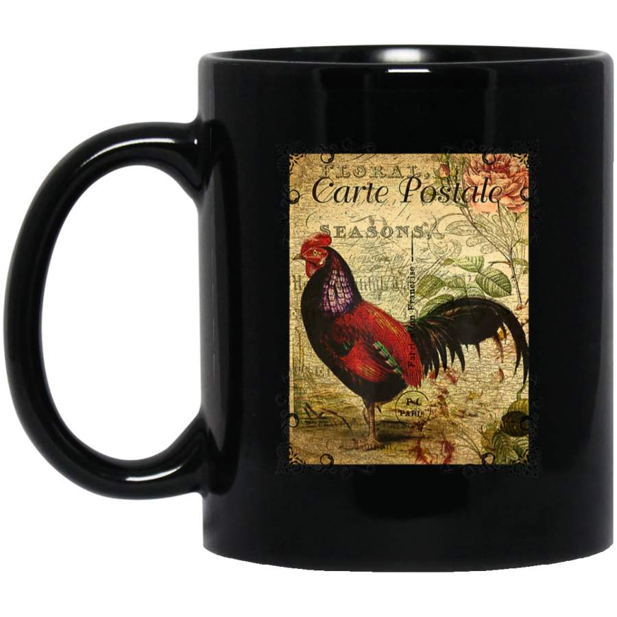 Whimsical Vintage Rooster French Paris Floral Postcard Coffee Mug