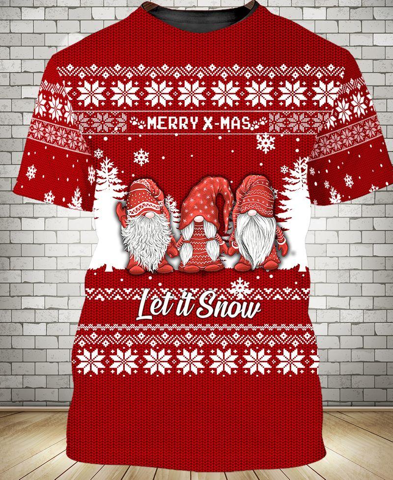 Three Elf Cute With Snow Pattern Is A Gift In Christmas Holiday 3D Tshirt