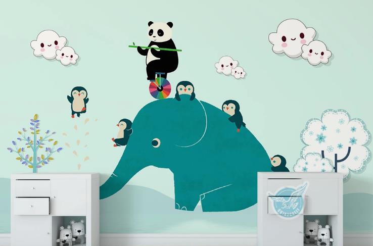 3D Cartoon Animal Elephant Panda Penguin Wall Mural Wallpaper Lqh 268