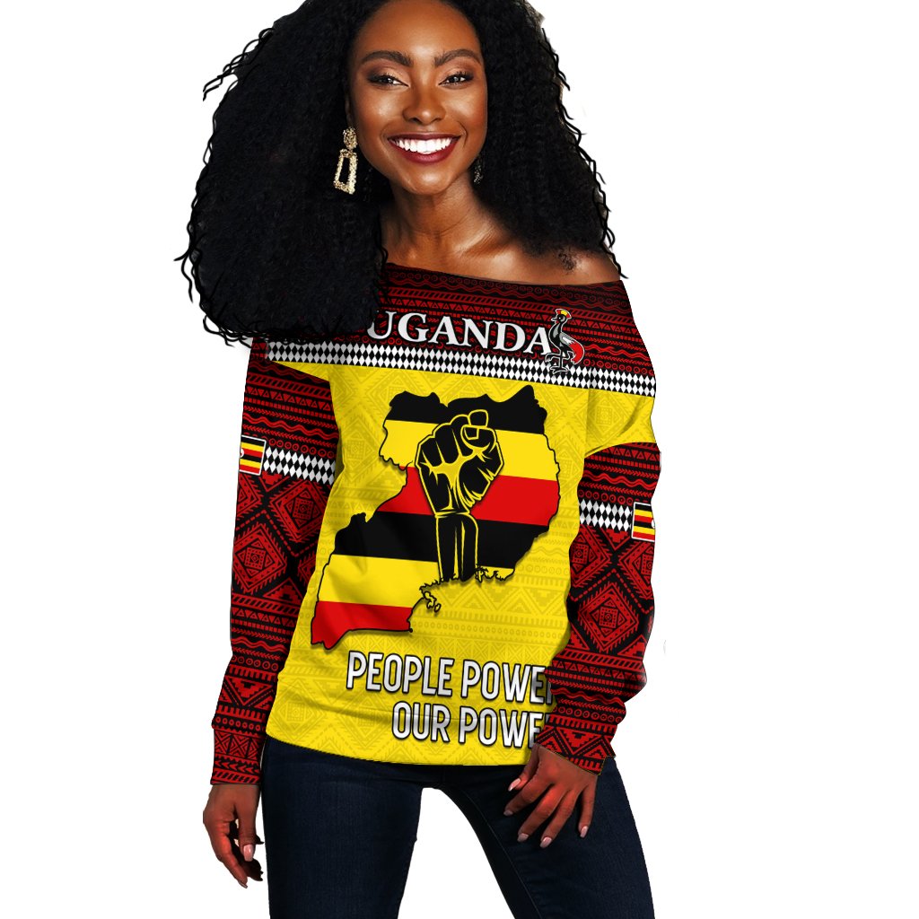 Uganda Off Shoulder Sweater African Pattern People Power Our Power Lt13