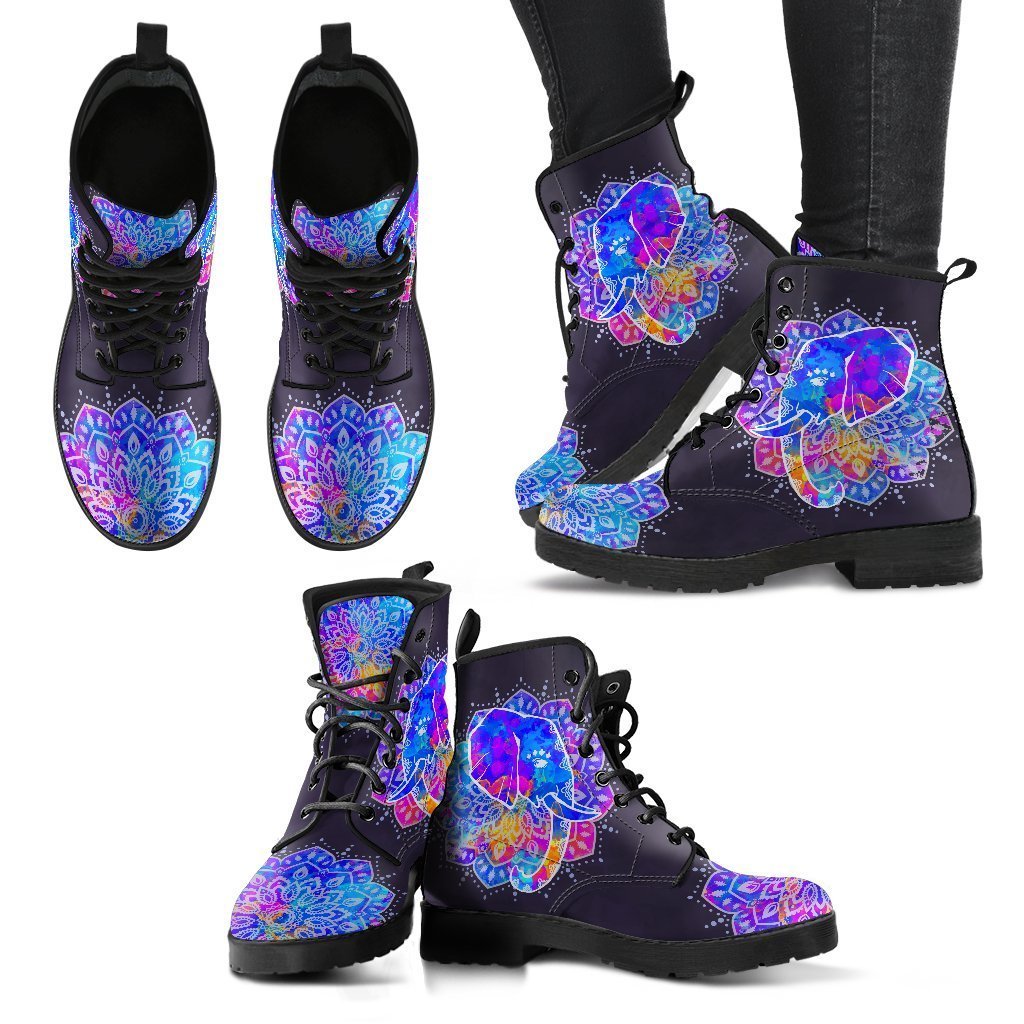 Watercolor Elephant Women’S Leather Boots Fashion Boots Custom Shoes