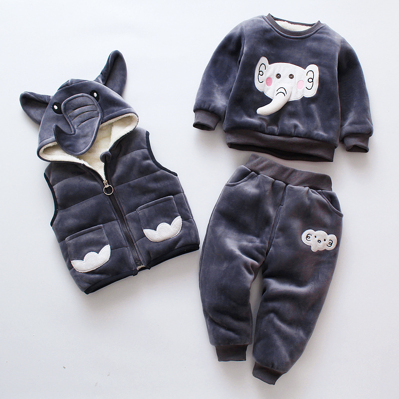 Baby Clothes 0-4 years Old Winter Plus Velvet Thick Warm Suit Baby Boy Girl Cartoon Cute Bear Hooded Sweater Baby 3 Piece Suit alx