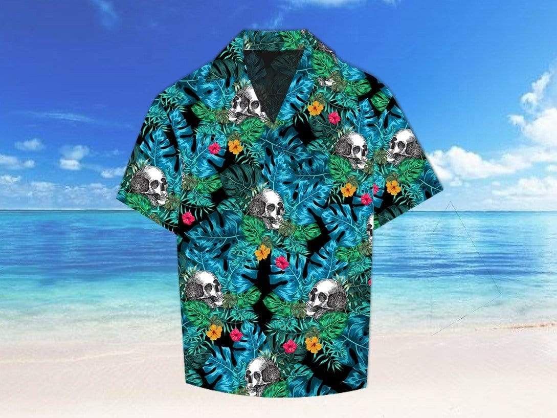 Beach Vibe Skull Summer Tropical Hawaii Aloha Shirts Ha90810