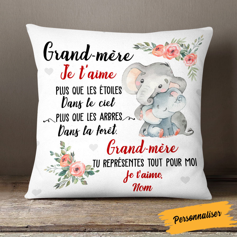 Personalized Elephant Mom Grandma French Maman Mamie Pillow AP157 95O58 (Insert Included)