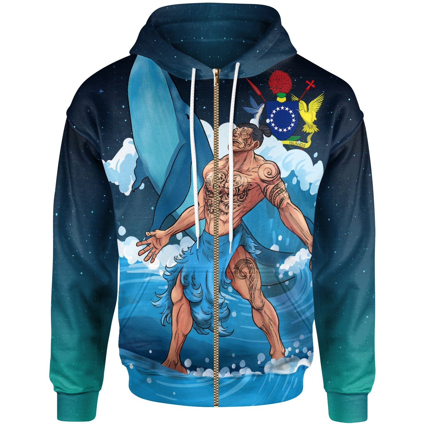 Cook Islands Zip-Up Hoodie – Tangaroa Whale