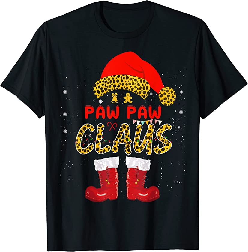 Santa and Elf PAW PAW Claus Leopard Christmas T-Shirt