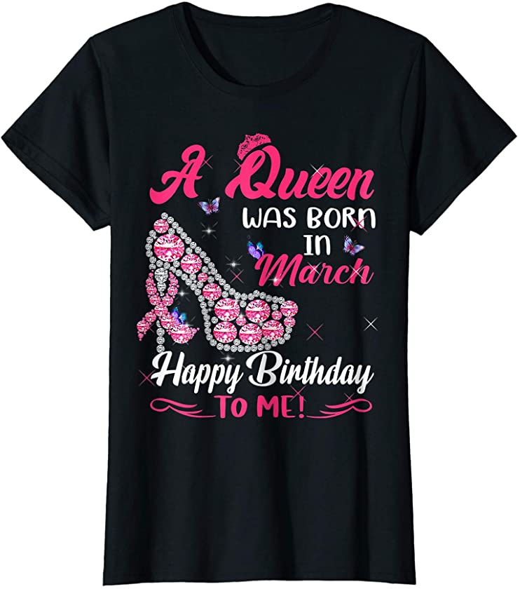 Womens Womens Queens Born March Black Girl – October Birthday Mask T-Shirt