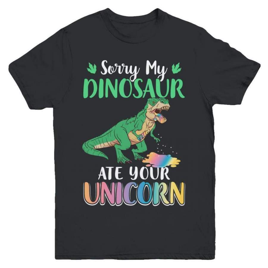 TeesPass Sorry My Dinosaur Ate Your Unicorn T-Rex Youth Shirt Kid Short Sleeve Tee