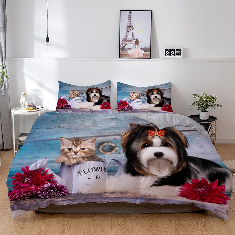 Puppy 3D Bedding Set Queen Size Duvet Cover Cartoon Dog Cover Set Housse De Couette Bedclothes 2/3Pieces