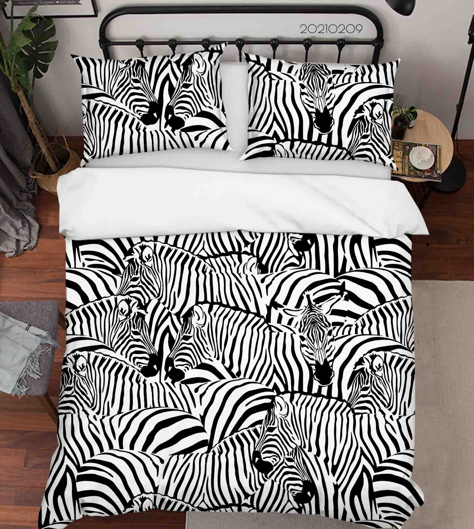 3D Hand Drawn Animal Zebra Quilt Cover Set Bedding Set Duvet Cover Pillowcases 240