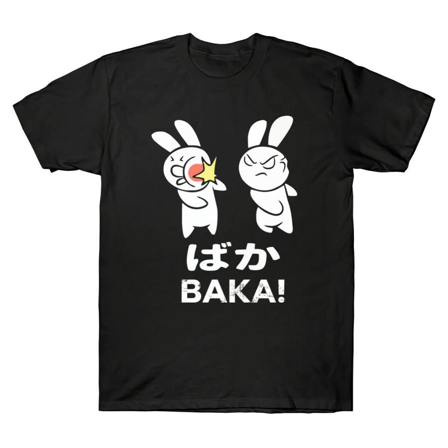 Anime Japanese Baka Rabbit Slap Otaku Manga Gift Funny Vintage Black T-Shirt