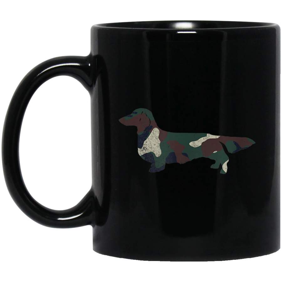 Vintage 70s 80s Style Long Haired Dachshund Camo Design Mug