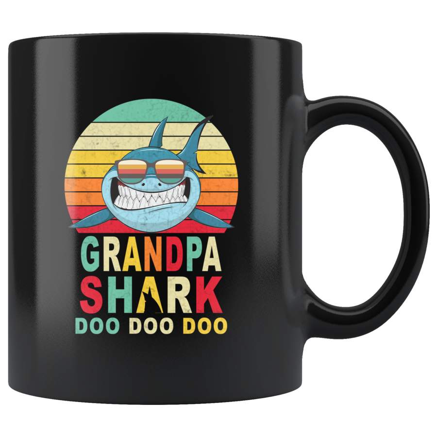 Vintage Retro Grandpa Shark doo doo doo black gift coffee mug