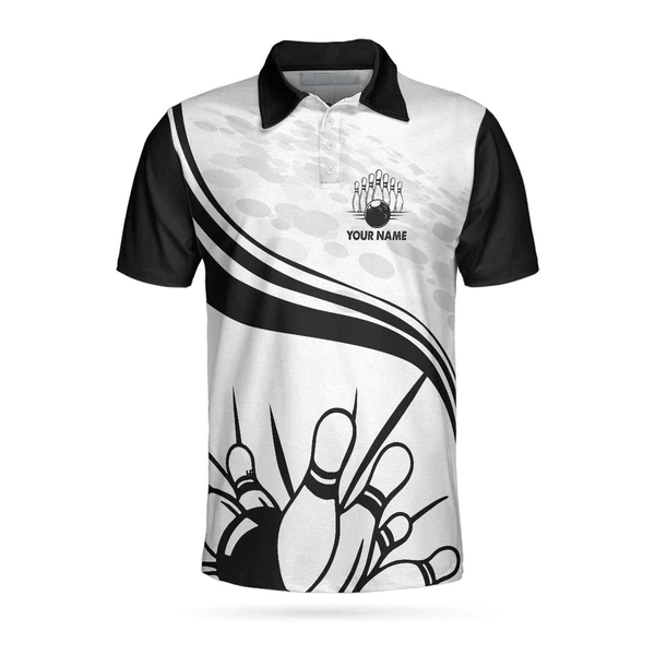 Personalized Bowling In Black Custom Polo Shirt, Black And White Custom Bowling Shirt For Bowling Players Coolspod