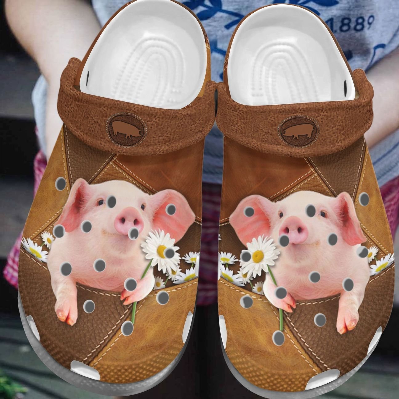 Pig Personalize Clog, Custom Name, Text, Fashion Style For Women, Men, Kid, Print 3D Whitesole Daisy Pig