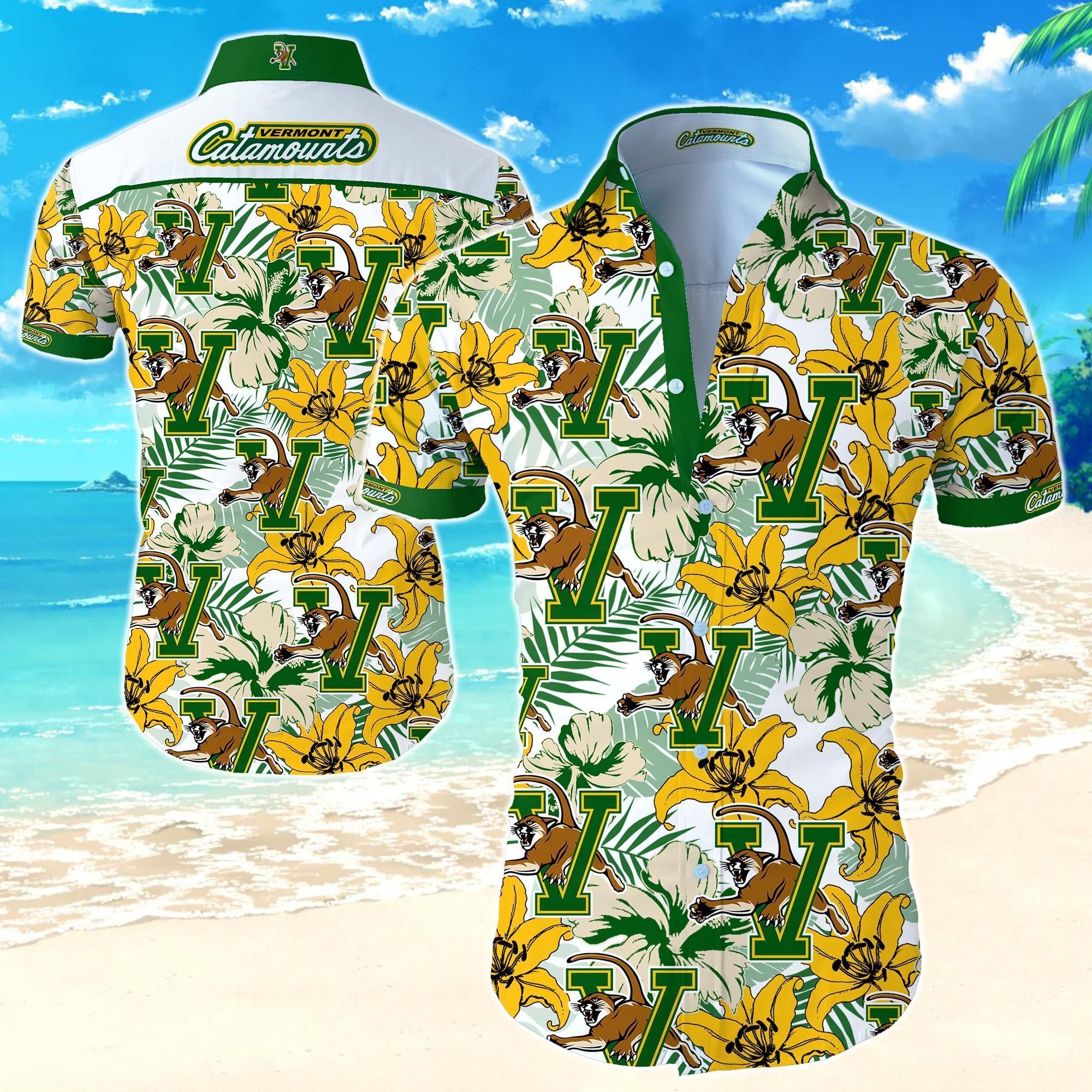 Vermont Catamounts Hawaiian Shirt Summer Button Up Shirt For Men Beach Wear Short Sleeve Hawaii Shirt Combo Beach