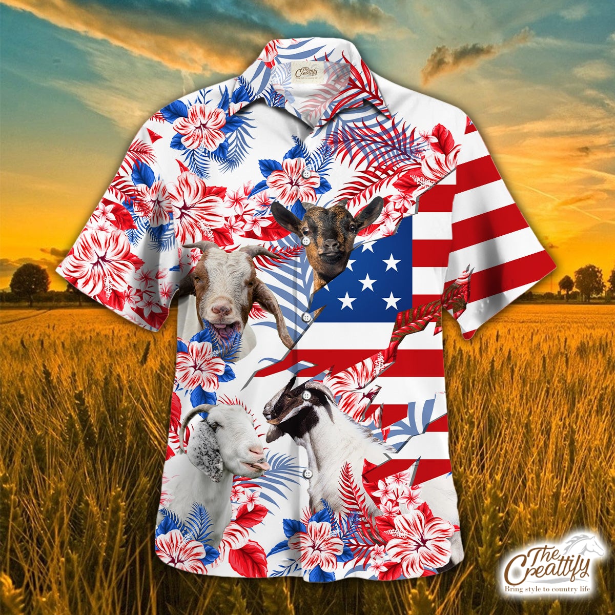 Goat In American Flag Tropical Flower Hawaii Shirt Ha73895