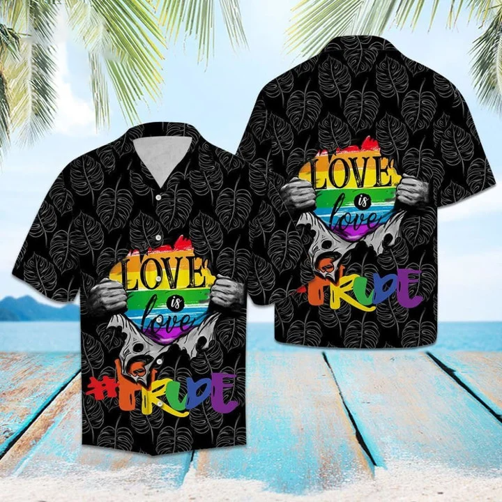 Beach Shirt Lgbt Pride Love Is In Black Hawaii Aloha Ha9616