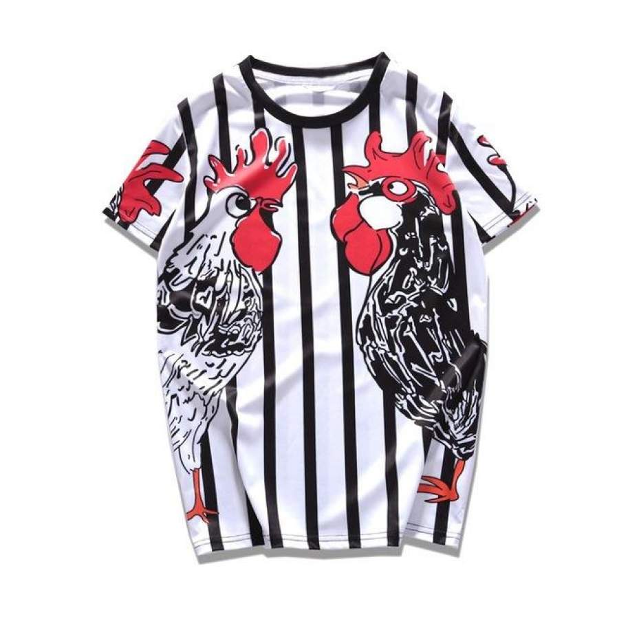 Striped Chicken 3 D Printed Crew neck Hip Hop T-shirt Short Sleeve Summer Animal Novelty Printing Men’s T Shirt Men Clothing