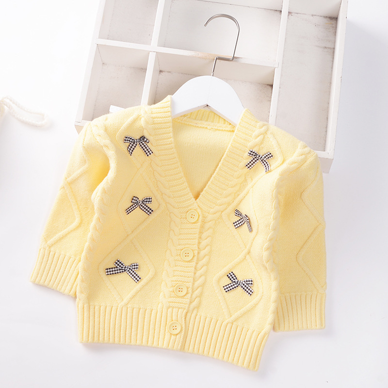 Child Cardigan Girl Sweater 2022 Autumn Winter British Style V-Neck Bow Toddler Knitted Coat Kids Children Jacket Baby Clothes alx