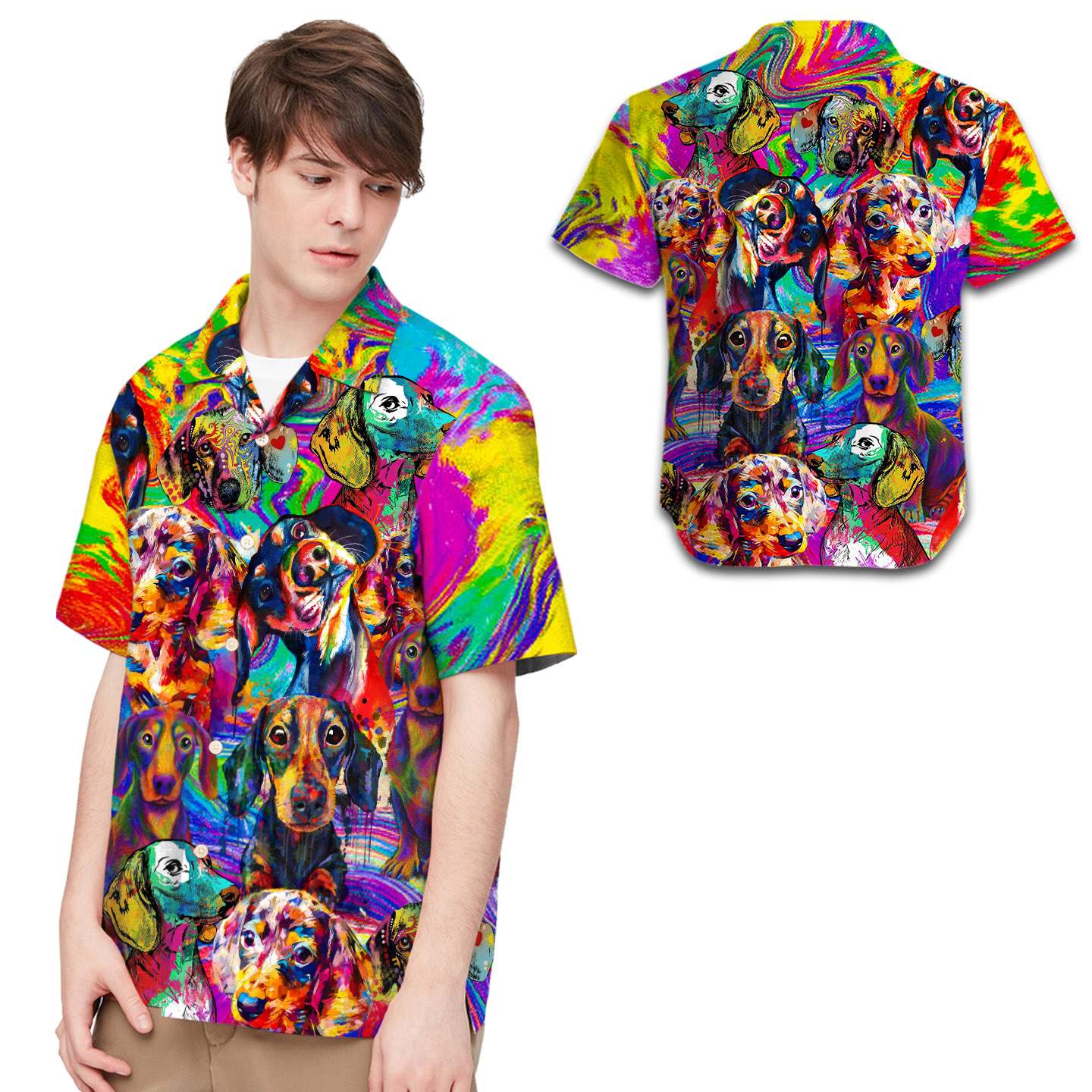 Dachshund Colorful Oil Painting Men Hawaii Shirt Ha111480