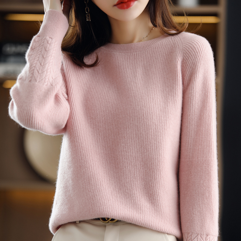 Autumn Woman’s Sweaters Round Collar Long Sleeve Loose Basic Style Female Pullover 100% Wool Knitted Jumper Clothing Tops Blouse alx