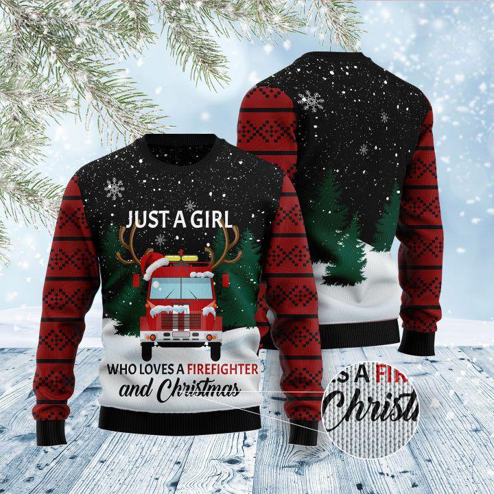 Just A Girl Who Loves Firefighter And Christmas Ugly Christmas Sweater | For Men & Women | Adult | Us5936