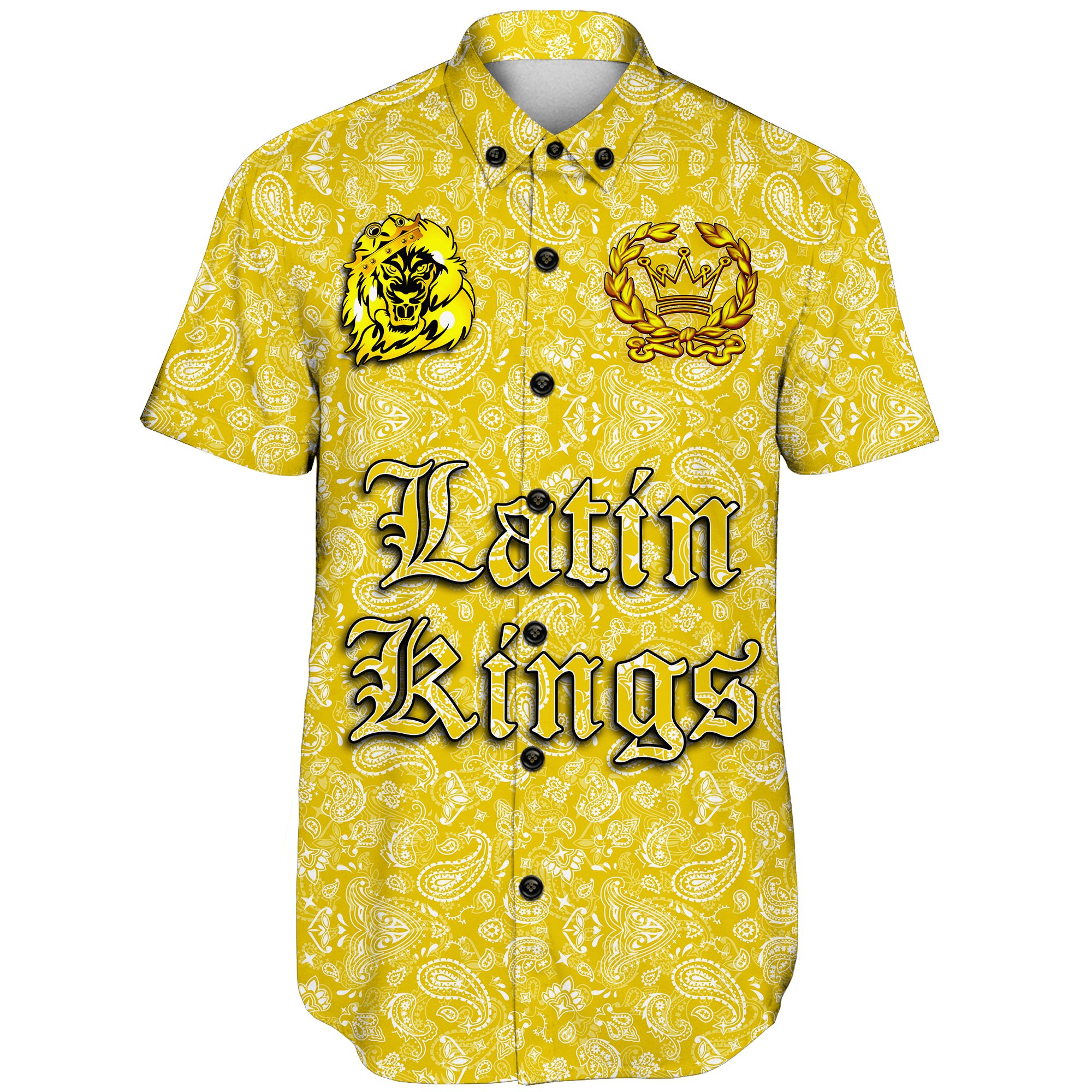 (Custom) Latin Kings Short Sleeve Shirt Yellow Bandana A31