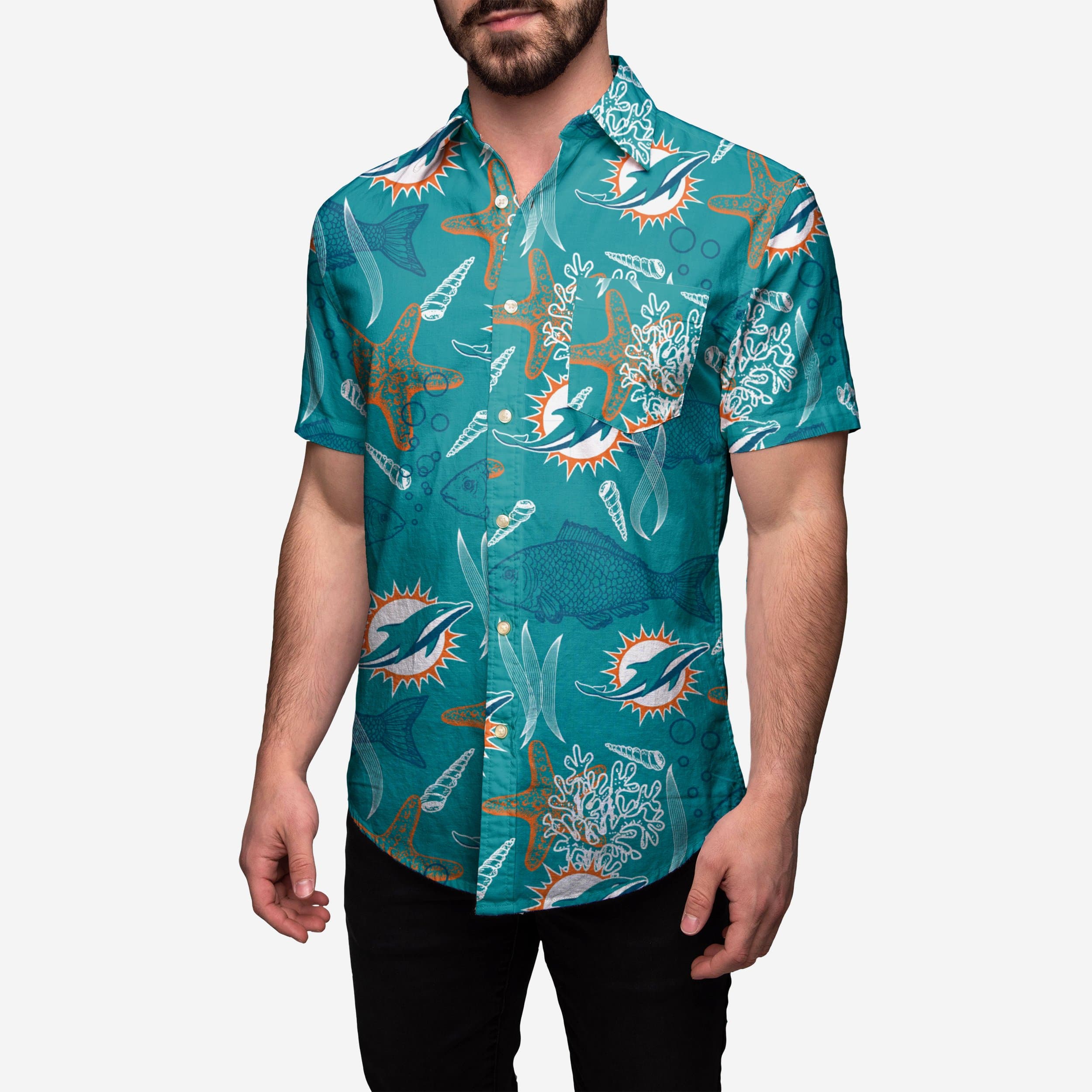 Miami Dolphins Floral Button Up Shirt