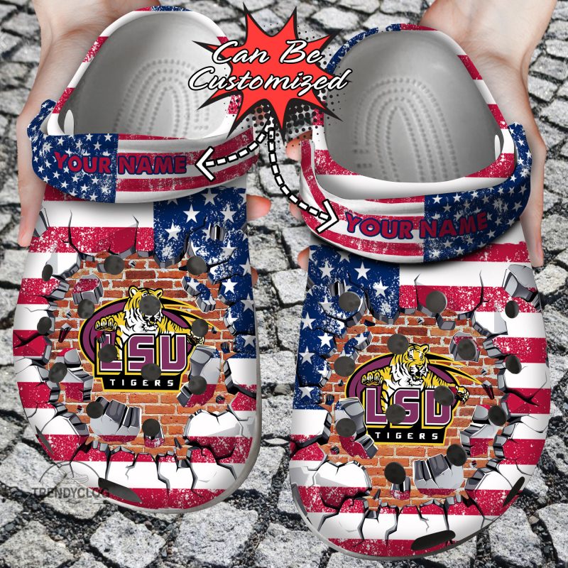 Sport Personalized LSUTigers University American Flag New Clog Shoes