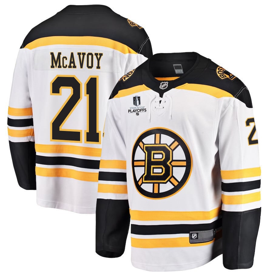 Charlie McAvoy 21 Boston Bruins Stanley Cup 2023 Playoffs Patch Away Breakaway Men Jersey – White