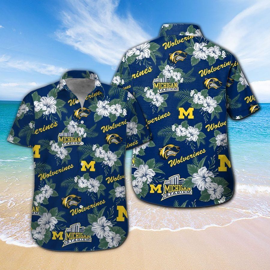 Michigan Wolverines Short Sleeve Button Up Tropical Hawaiian Shirt Ver03