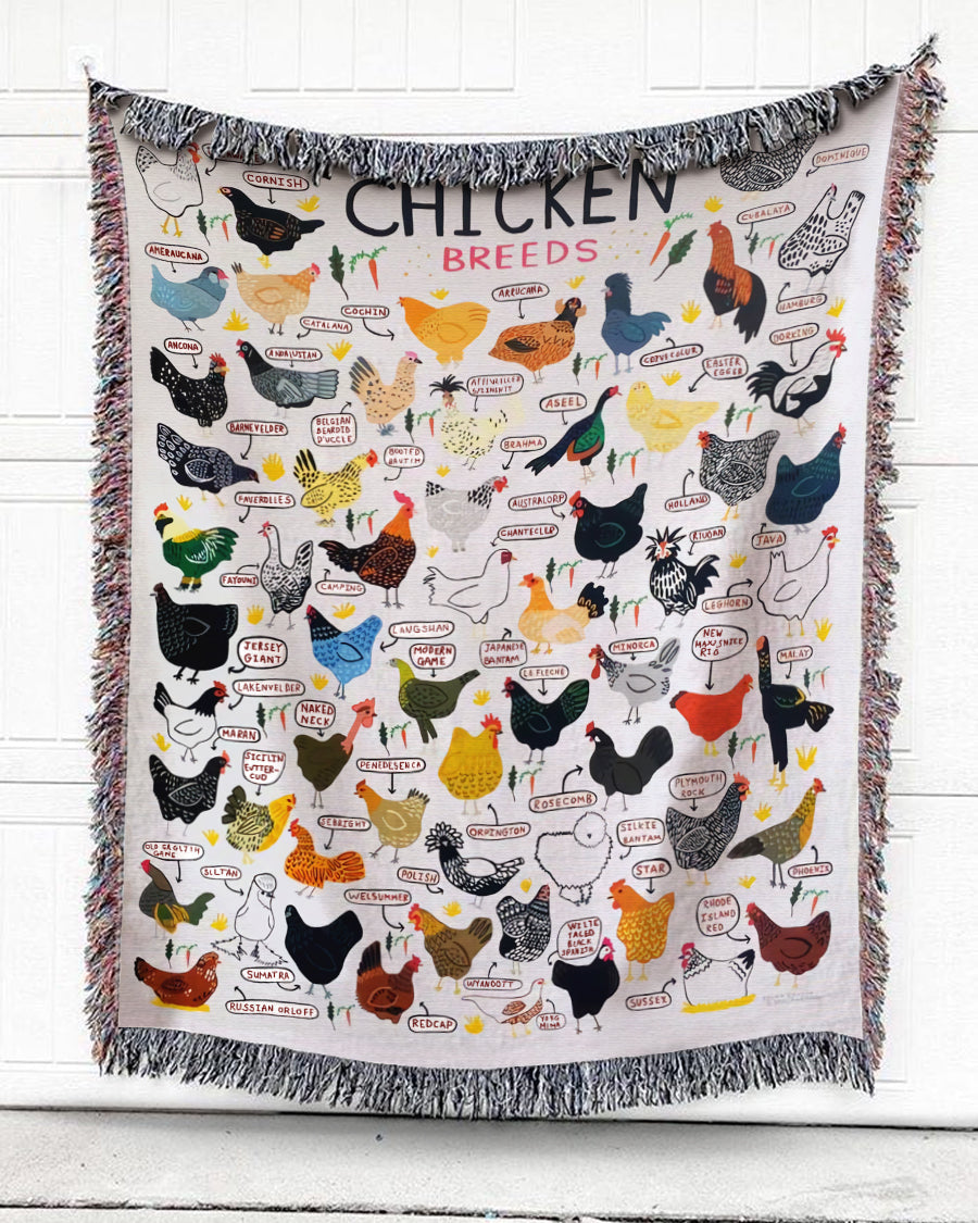 Woven Throw For Animal Lovers Christmas Gift, Chicken Breeds, Cotton Blanket