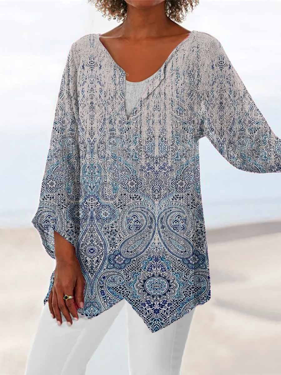 Women’S Midland Printed Long Sleeve V-Neck Top