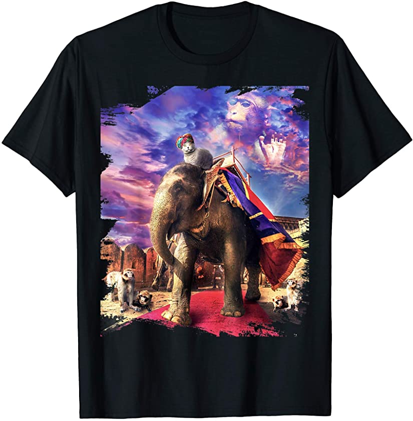 Cat Riding Elephant with Spirit Monkey T-Shirt