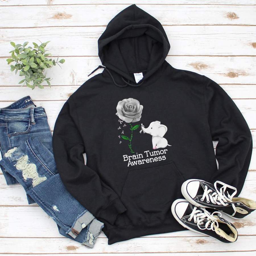 Brain tumor awareness cute elephant faith hope love elephant brain tumor awareness rose black hoodie for men and women S-5XL