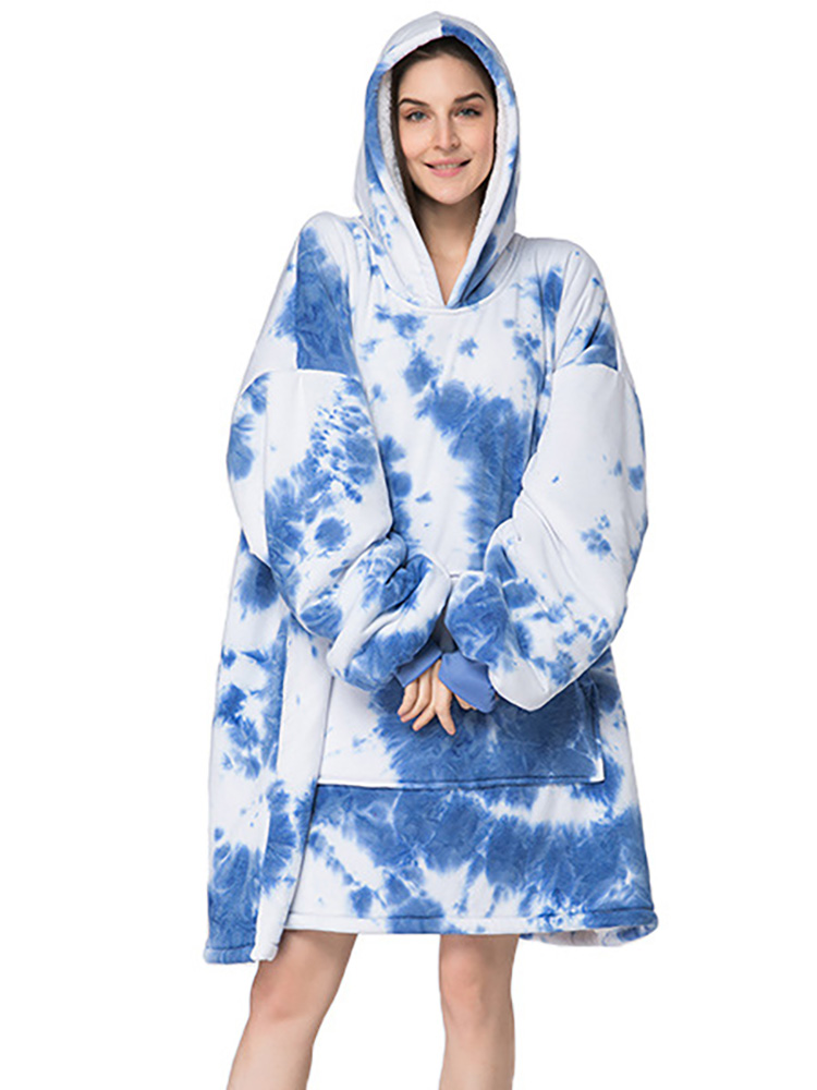 Tie Dye Hoodie Sweatshirt Women Winter Oversized Sherpa Blanket With Sleeves Plush Fleece Warm Comfortable Flannel Giant Hoodie alx