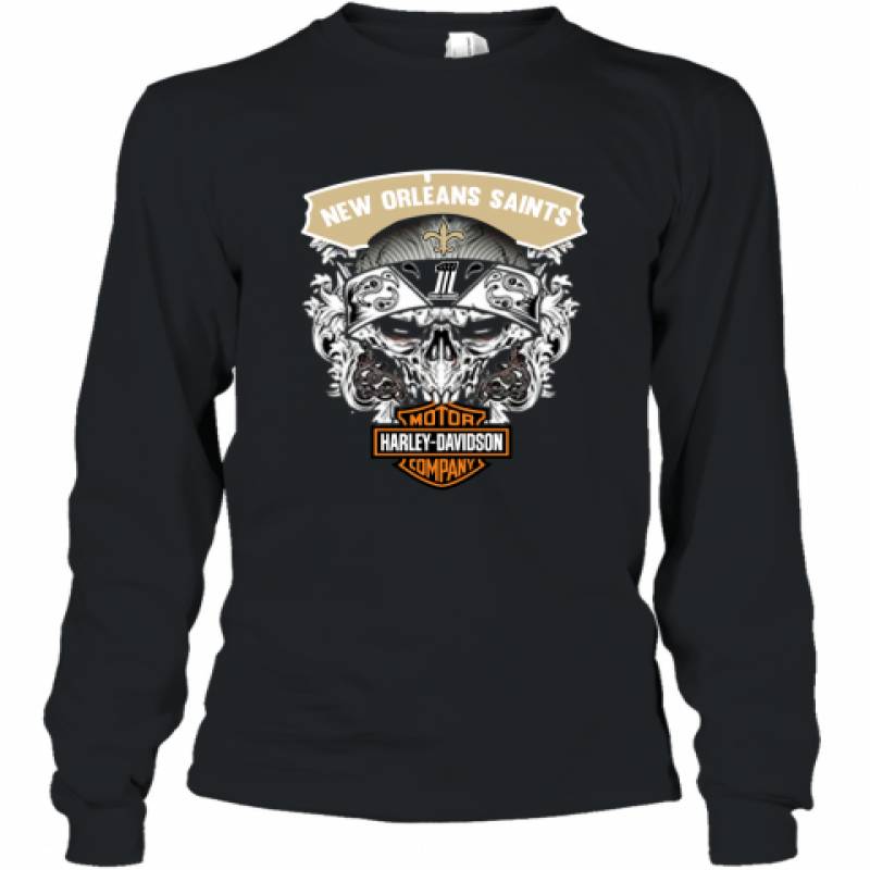 Skull New Orleans Saints Harley Davidson shirt Long Sleeve T-Shirt