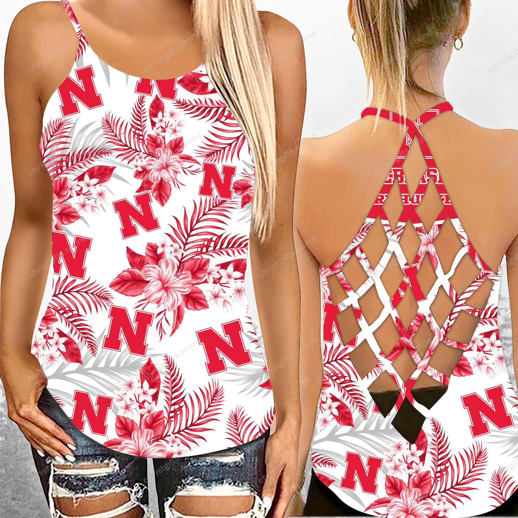 Nebraska Cornhuskers NCAA2-Criss Cross Tanktop Hawaii Style Ds1