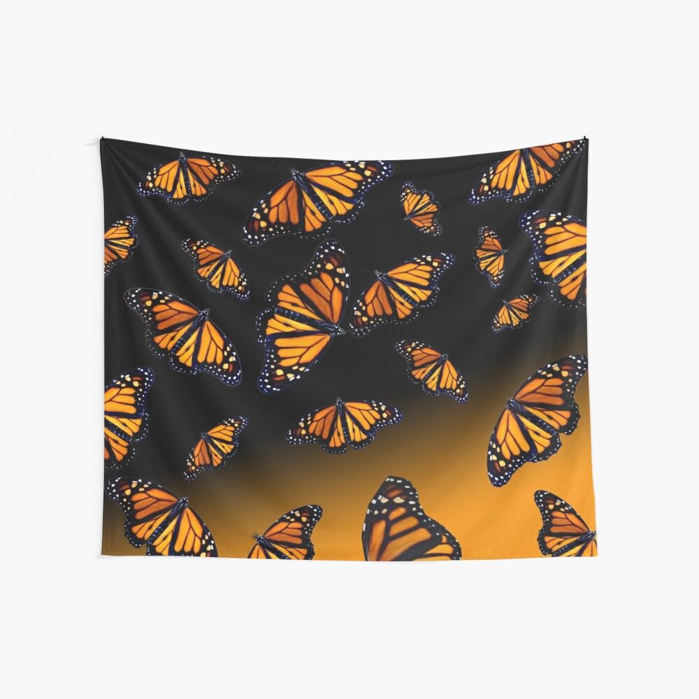 Black Yellow Gradient Cute Orange Butterfly Wall Tapestry For Bedroom Teen Girl Living Room Dorm Home Decor