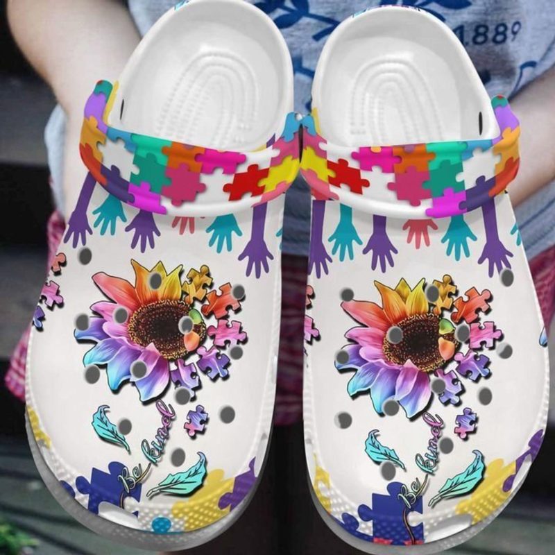 Sunflower Puzzle Shoes – Be Kind Autism Awareness Shoes Crocbland Clog Gifts For Man Woman