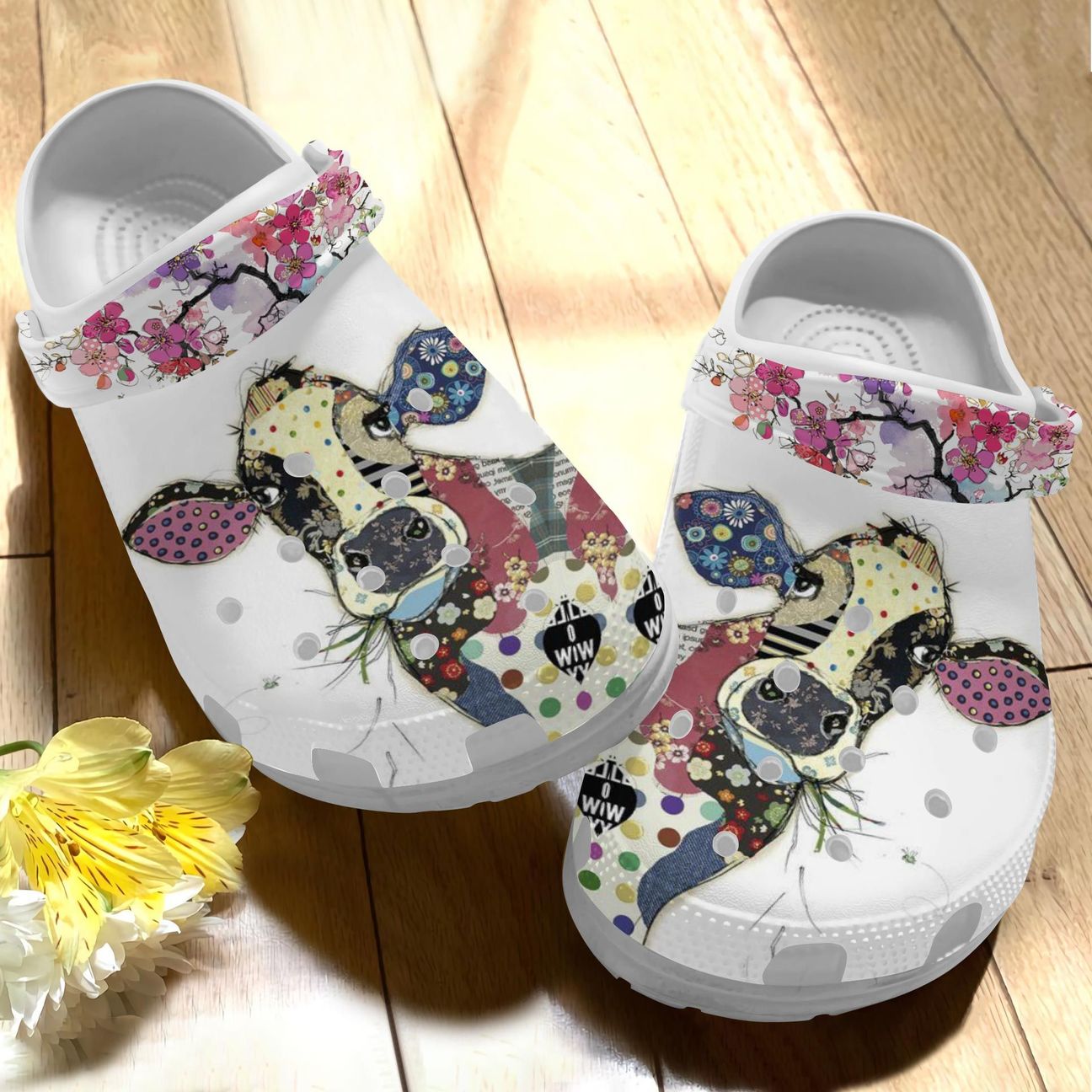 Cow Say Hi Personalize Clog, Custom Name, Text, Fashion Style For Women, Men, Kid, Print 3D Whitesole