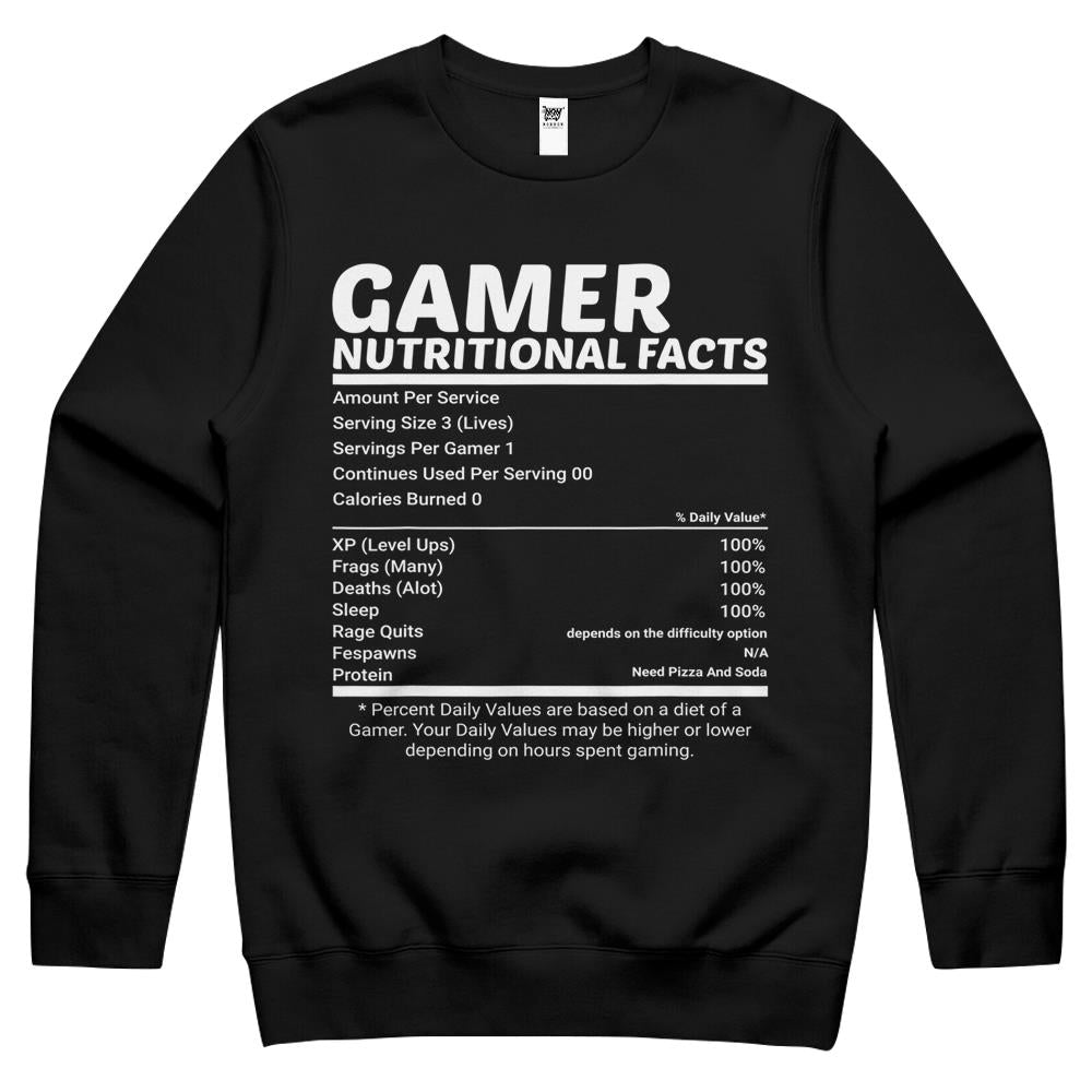 Nutritional Facts Shirt, Gamer Nutrition Facts Shirt, Gamer Nutritional Facts Cool Gamer Video Game Crewneck Sweatshirt