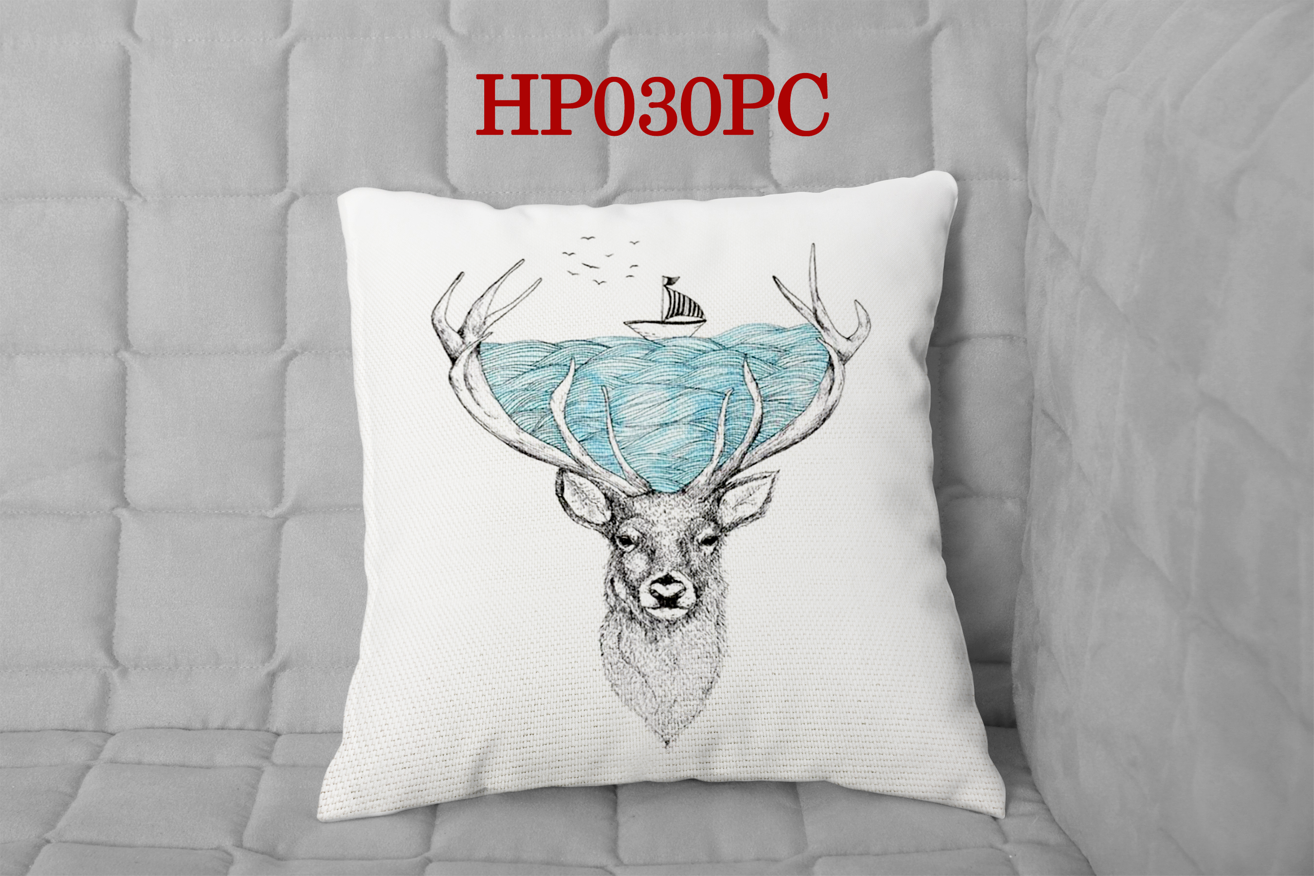Deer Art Print Canvas Pillow Cover, Deer Bird Tattoo Design Pillow Cover