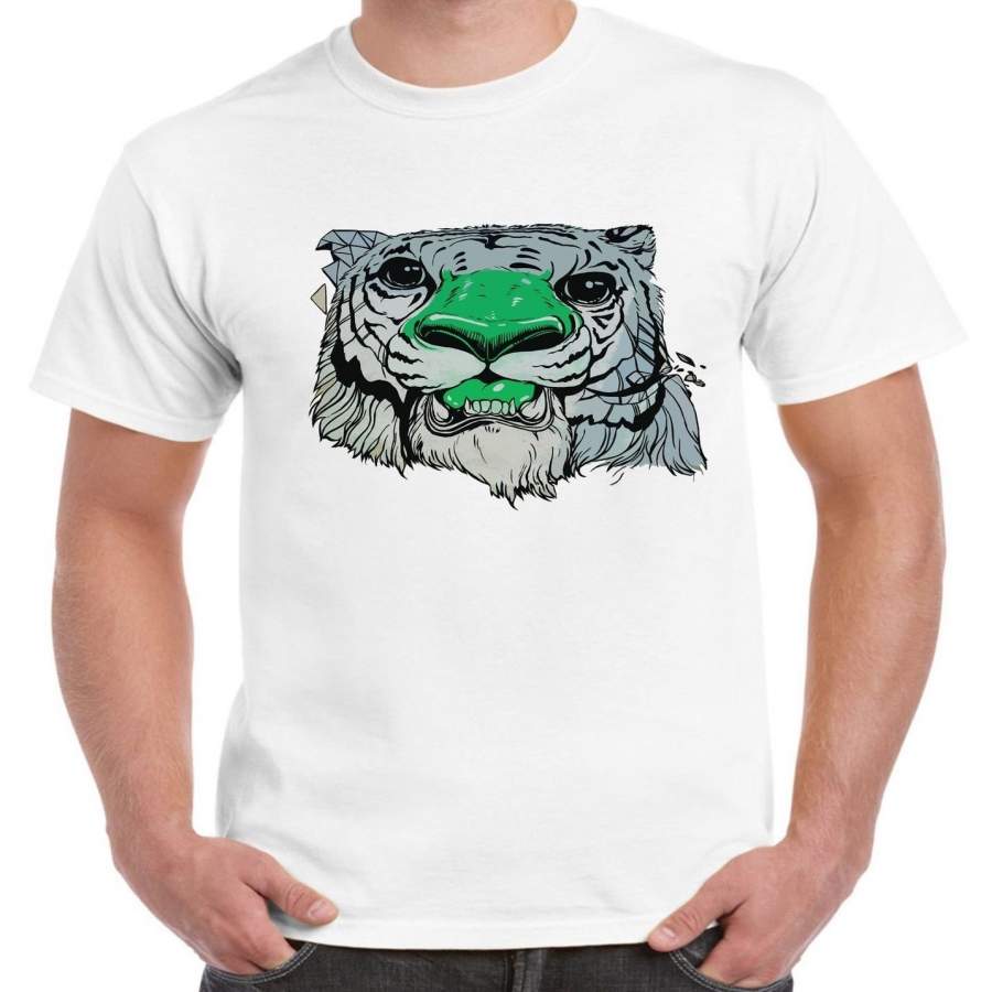 Graffiti Tiger Men’S T-Shirt Short Sleeve White Printed T Shirts