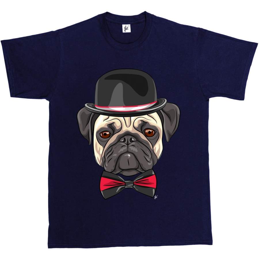 Posh Pug Bowler Hat & Bowtie Pug Mens O-Neck T-Shirt