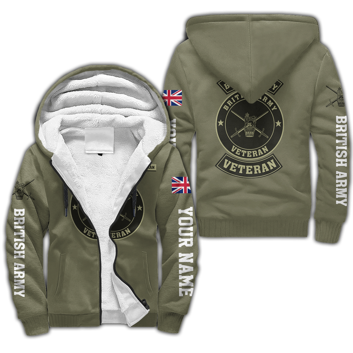 Proud To Be British Army Veteran Personalized Name – 3D All Over Printed Fleece Zip Hoodie For Men And Women