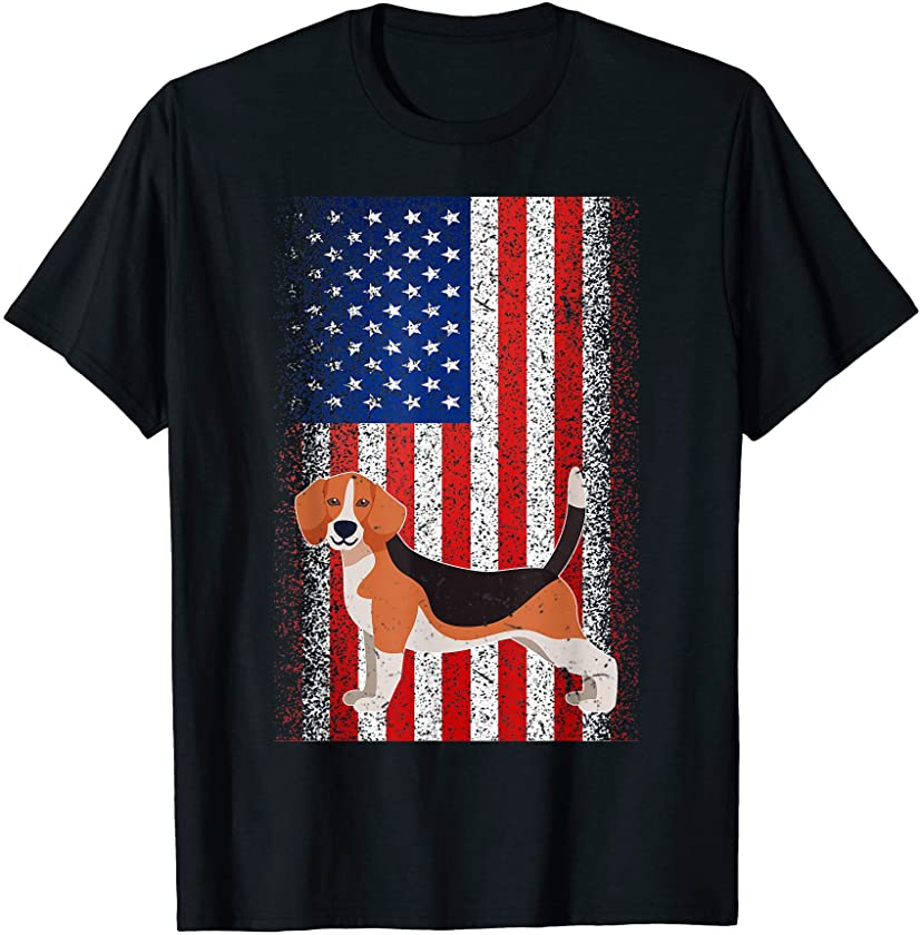 Vintage USA Independence Day July 4th American Flag Beagle T-Shirt